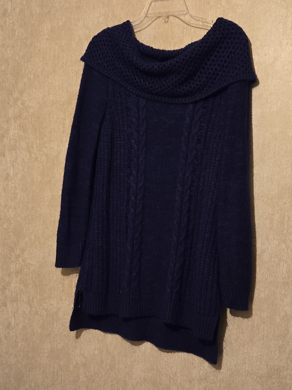 new directions Navy Cable Knit Cowl Sweater